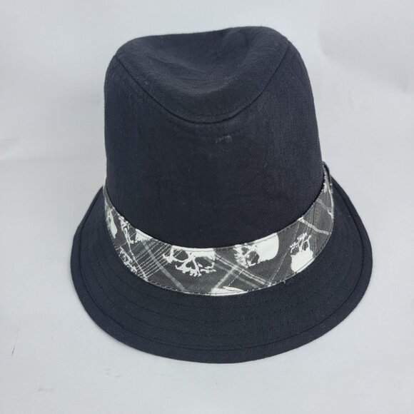 Mens Black Short Brimmed‎ Fedora Hat Cap Edgy Punk Skull Androgynous - Picture 2 of 8